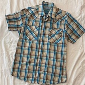Men's Casual Plaid Button-Down Shirt - Blue and Brown